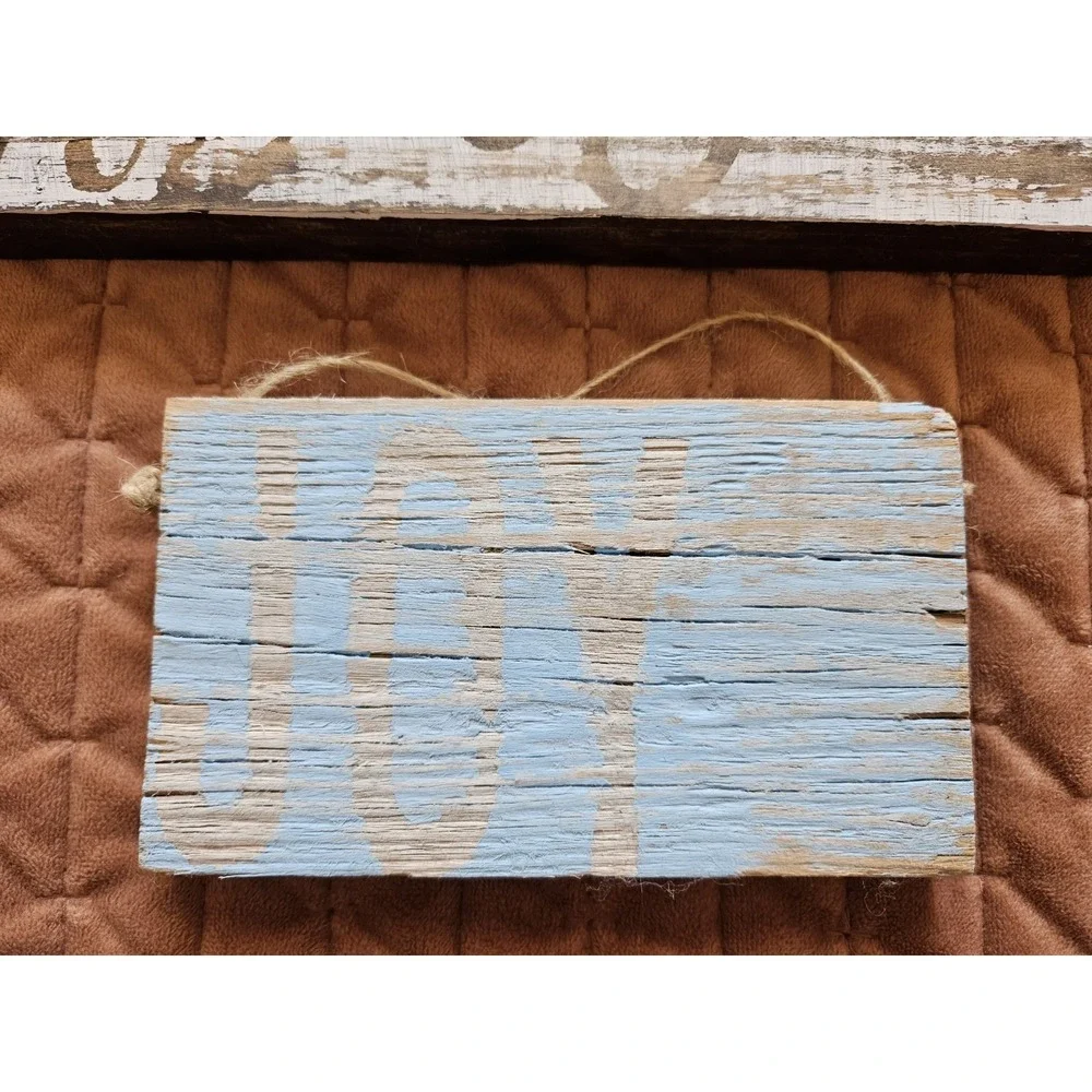 Four Piece Hand Painted Wood Signs (Family - Hope - Pray - Joy) Measure. Below